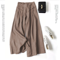 Quần Culottes Linen Cotton Ống Rộng Cạp Cao