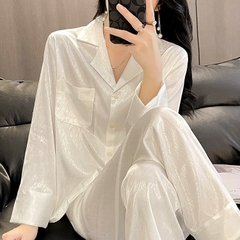 Đồ ngủ Pijama lụa xước hàng hiệu đơn giản, thanh lịch  DN420240