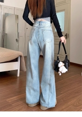 Quần Jean Nữ Size Lớn Thêu Chữ, Dáng Suông Rộng, Cạp Cao, Che Khuyết Điểm Cho Dáng Quả Lê, Thoải Mái Thanh Lịch QJ059250