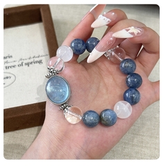 Vòng tay đá tự nhiên Aquamarine, Thạch Anh Xanh Bạc S925 Cao Cấp TS114240