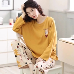 Set bộ đồ ngủ thun gân cao cấp họa tiết họa hình dể thương thu đông mới nhất D542240