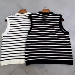 Áo khoác Cardigan len dệt kim kẻ sọc cổ tròn kiểu pháp xu hướng thu đông D316240