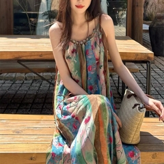 Đầm váy hai dây Suspender dáng dài phong cách Trung Hoa D211240