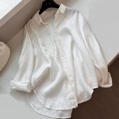 Áo Sơ Mi Nữ Vải Lanh Trắng Dáng Rộng Tay Dài Chống Nắng