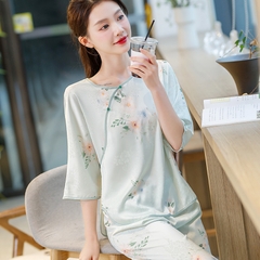 Bộ đồ ngủ cao cấp phong cách Trung Hoa lụa băng jacquard họa tiết nhẹ nhàng XINY DN109250