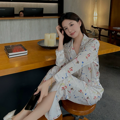 Bộ Đồ Ngủ Lụa Băng Mới Cho Nữ Phong Cách Xuân Hè Cao Cấp, Dài Tay Ren DN163250