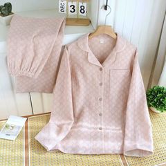 Bộ Đồ Ngủ Pyjama Vải Xô Cotton Jacquard Dài Tay Họa Tiết Vintage
