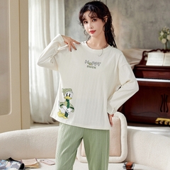Bộ đồ ngủ thun gân cao cấp họa tiết họa hình dể thương thu đông mới nhất D542240