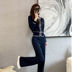 Bộ đồ nữ cao cấp áo cardigan quần ống rộng len dệt kim D521240