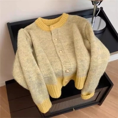 Áo len dệt kim cardigan tương phản phong cách Hàn Quốc xu hướng thu đông mới D361240