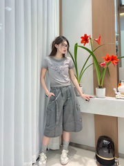 Set 2 món: Áo thun in chữ + Quần lửng ống rộng B336
