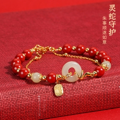 Vòng tay phong thủy ngọc bích Hetian Bạc S925 tạo hình linh vật năm mới TS105240