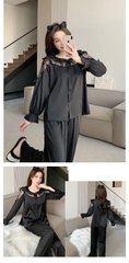 Bộ Đồ Ngủ Nữ Phối Lưới Tay Tùng Bí, Thiết Kế Sang Trọng, Phong Cách Quyến Rũ DN157250