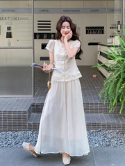 Set 2 món tân trung hoa: Áo ren thêu + Quần ống rộng B477