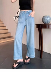 Quần jean cạp cao ống suông dáng dài QJ210240