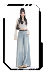 Quần Jean Nữ Ống Rộng Phong Cách Retro Mỹ, Gấu Sơ Vin, Cạp Cao, Dáng Suông Tôn Dáng, Thiết Kế Mới QJ060250