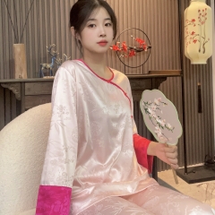 Bộ đồ ngủ lụa băng phong cách Trung Quốc chất liệu jacquard cao cấp XINY DN111250