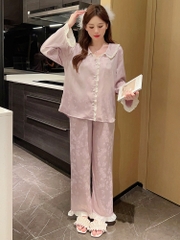Bộ đồ ngủ phong cách mới tay dài quần dài lụa băng vải jacquard cao cấp XINY DN113250