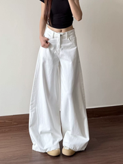 Quần Jeans Trắng Ống Rộng Cạp Thấp Tôn Dáng