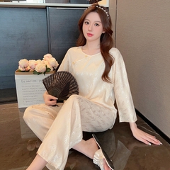 Bộ đồ ngủ phong cách Trung Hoa cao cấp lụa băng cổ tròn XINY DN106250