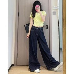  Quần Jean ống rộng cạp cao ống loe đính cúc bên phong cách Hàn Quốc QJ116240