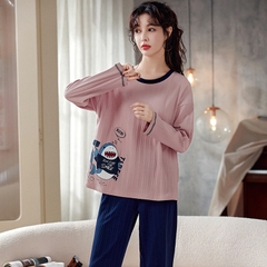 Bộ đồ ngủ thun gân cao cấp họa tiết họa hình dể thương thu đông mới nhất D542240
