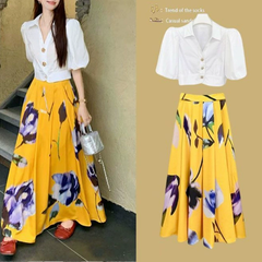 Set đầm hai mảnh Áo sơ mi tay bồng, váy chữ A cạp cao, sang trọng, hiện đại, tôn dáng D103250