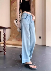 Quần jean cạp cao ống suông dáng dài QJ210240