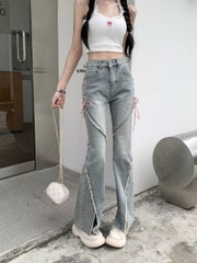 Quần jean cạp cao ống xẻ tà phối dáng dài  QJ027250