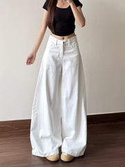 Quần Jeans Trắng Ống Rộng Cạp Thấp Tôn Dáng