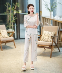 Bộ đồ ngủ cao cấp phong cách Trung Hoa lụa băng jacquard họa tiết nhẹ nhàng XINY DN109250