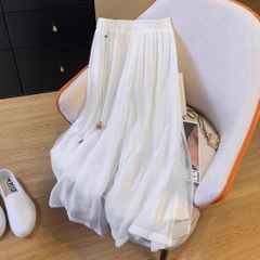 Quần Culottes Xẻ Hông Vải Lanh Cạp Cao Ống Rộng Xếp Nếp Thoáng Mát