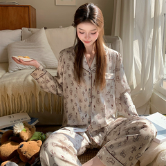 Bộ Đồ Ngủ Lụa Băng Mới Họa Tiết Hoạt Hình, Quần Áo Mặc Nhà Dài Tay, Lụa Cao Cấp DN161250