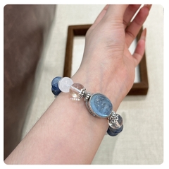 Vòng tay đá tự nhiên Aquamarine, Thạch Anh Xanh Bạc S925 Cao Cấp TS114240