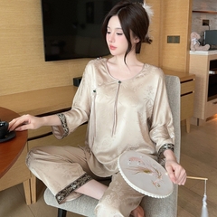 Đồ ngủ Pijama lụa băng vải jacquard cổ điển kiểu Trung Quốc DN424240