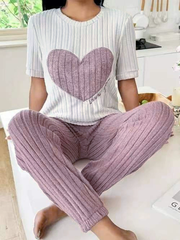 Bộ đồ ngủ nữ họa tiết dễ thương, quần dài ống suông - vải gân thun ấm áp