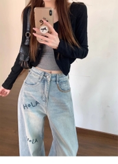 Quần Jean Nữ Size Lớn Thêu Chữ, Dáng Suông Rộng, Cạp Cao, Che Khuyết Điểm Cho Dáng Quả Lê, Thoải Mái Thanh Lịch QJ059250