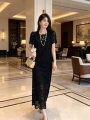 Set 2 món áo ren đục lỗ + chân váy B197