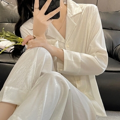 Đồ ngủ Pijama lụa xước hàng hiệu đơn giản, thanh lịch  DN420240