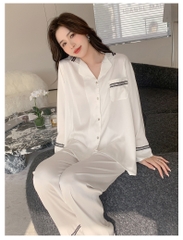 Bộ Đồ Ngủ Lụa Băng Mới Cho Nữ, Phong Cách INS, Quần Áo Mặc Nhà Dài Tay, Lụa Cao Cấp DN158250