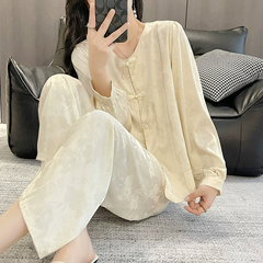 Bộ Đồ Ngủ Phong Cách Trung Quốc, Lụa Dài Tay Mùa Xuân Hè Cao Cấp DN154250