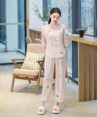Bộ đồ ngủ cao cấp phong cách Trung Hoa lụa băng jacquard họa tiết nhẹ nhàng XINY DN109250
