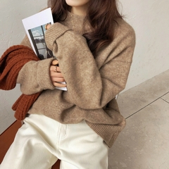 Áo Sweater len dệt kim màu trơn basic cổ tròn kiểu pháp xu hướng thu đông D386240
