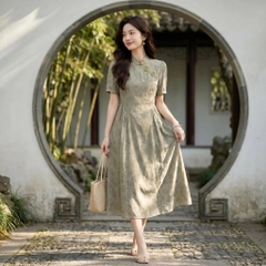 Đầm tân trung hoa nút thắt thiết kế B4608