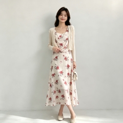 Set 2 món: Áo khoác + Đầm hoa nhí phong cách Pháp B681