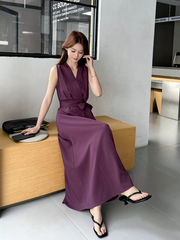 Đầm không tay cổ V tôn eo phong cách Pháp B211
