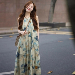 Đầm sát nách phong cách RETRO họa tiết nghệ thuật cho nàng đi chơi du licjk xu hướng bán chạy D123250