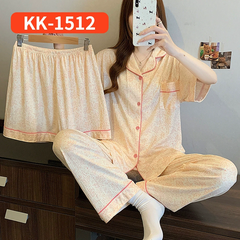 Bộ Đồ Ngủ Nữ Vải Nhăn 3 Món Tay Ngắn - Họa Tiết Nơ Ngọt Ngào Phong Cách Hàn