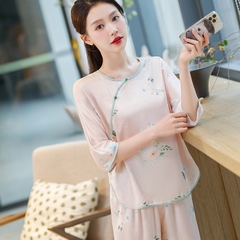 Bộ đồ ngủ cao cấp phong cách Trung Hoa lụa băng jacquard họa tiết nhẹ nhàng XINY DN109250