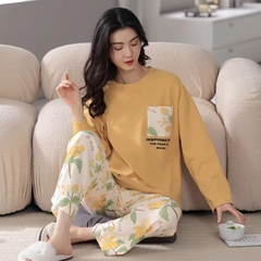 Set bộ đồ ngủ thun gân cao cấp họa tiết họa hình dể thương thu đông mới nhất D542240